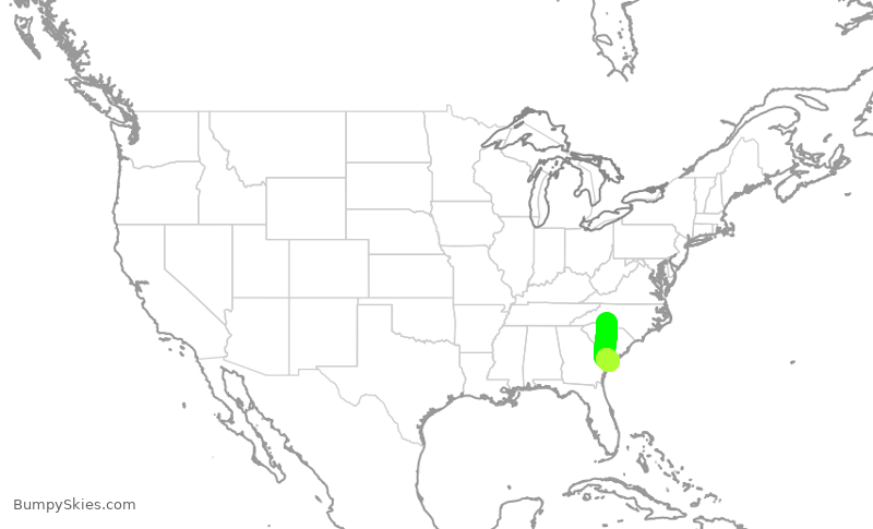 Turbulence forecast map for ENY3464, CLT to HHH