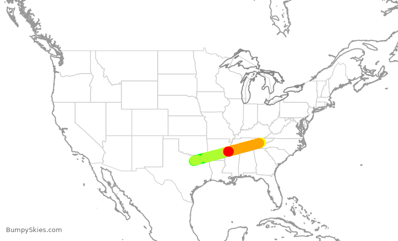 Turbulence forecast map for ENY3464, DFW to TYS