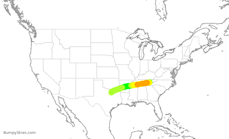 Turbulence forecast map for ENY3464, TYS to DFW