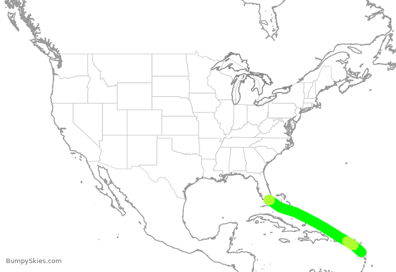 Turbulence forecast map for ENY3465, DOM to MIA