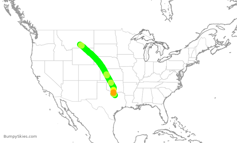 Turbulence forecast map for ENY3468, BIL to DFW