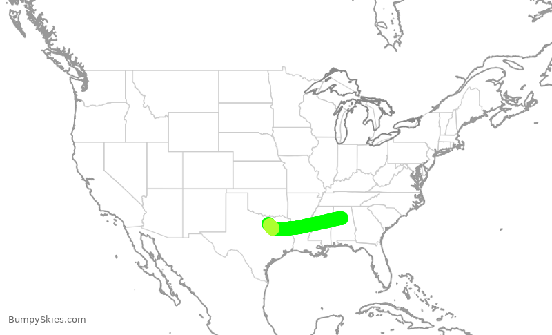 Turbulence forecast map for ENY3469, BHM to DFW