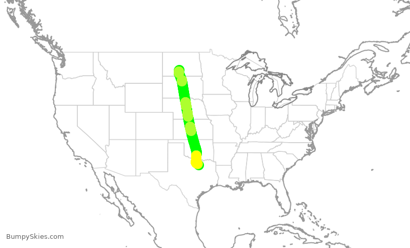 Turbulence forecast map for ENY3469, BIS to DFW