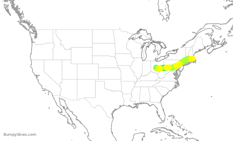 Turbulence forecast map for ENY3470, BOS to CMH