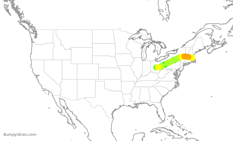 Turbulence forecast map for ENY3470, CMH to BOS