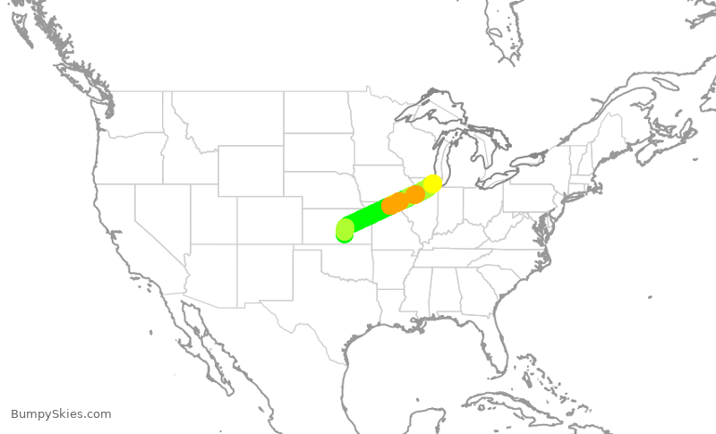 Turbulence forecast map for ENY3471, ICT to ORD
