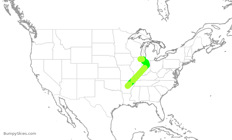 Turbulence forecast map for ENY3471, LIT to ORD