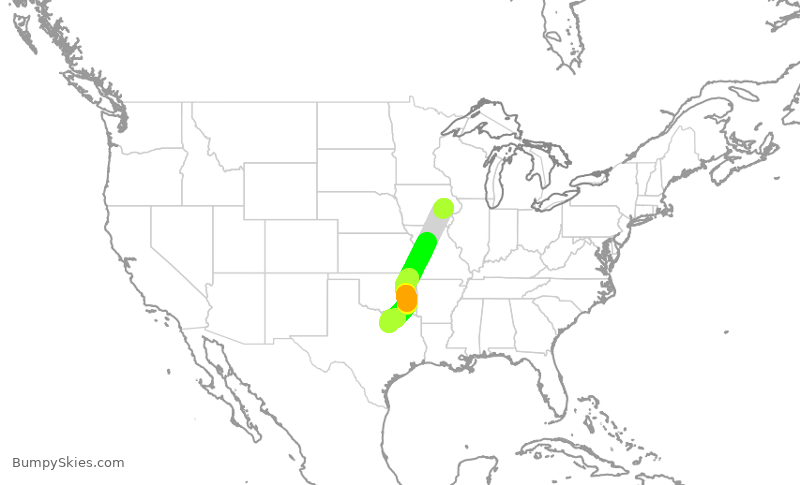 Turbulence forecast map for ENY3473, CID to DFW