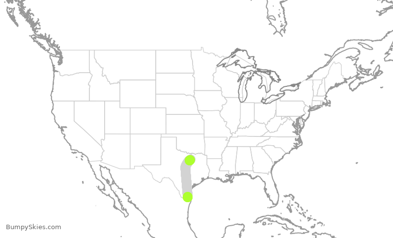 Turbulence forecast map for ENY3473, HRL to DFW