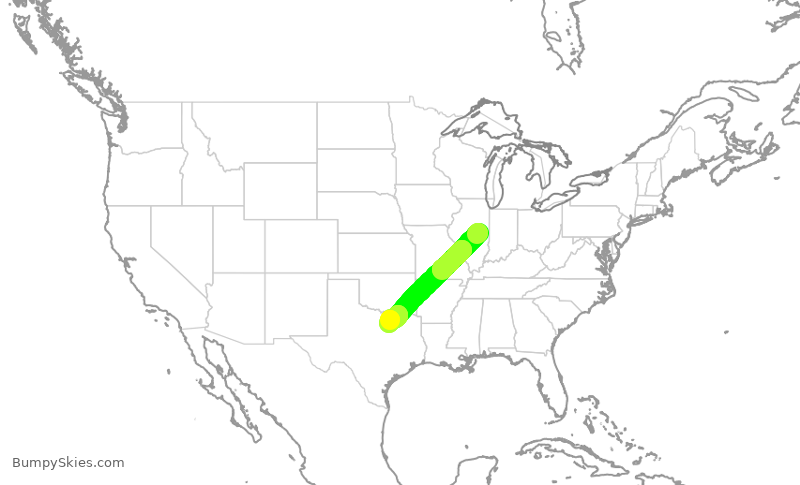 Turbulence forecast map for ENY3475, CMI to DFW