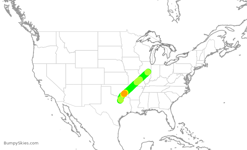 Turbulence forecast map for ENY3475, DFW to CMI