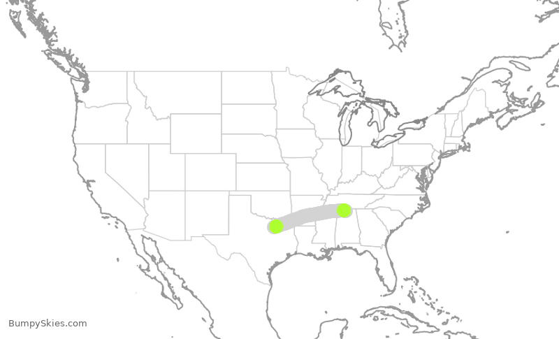 Turbulence forecast map for ENY3476, DFW to HSV