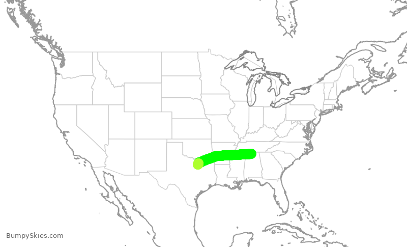 Turbulence forecast map for ENY3476, HSV to DFW