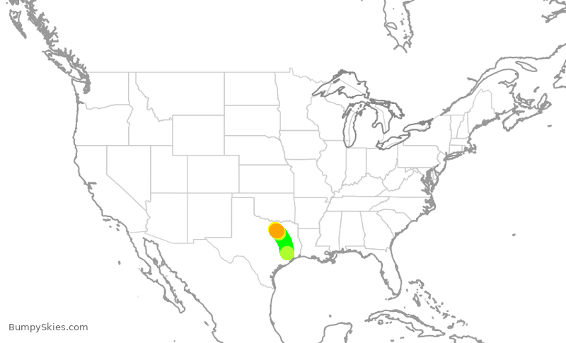 Turbulence forecast map for ENY3477, IAH to DFW