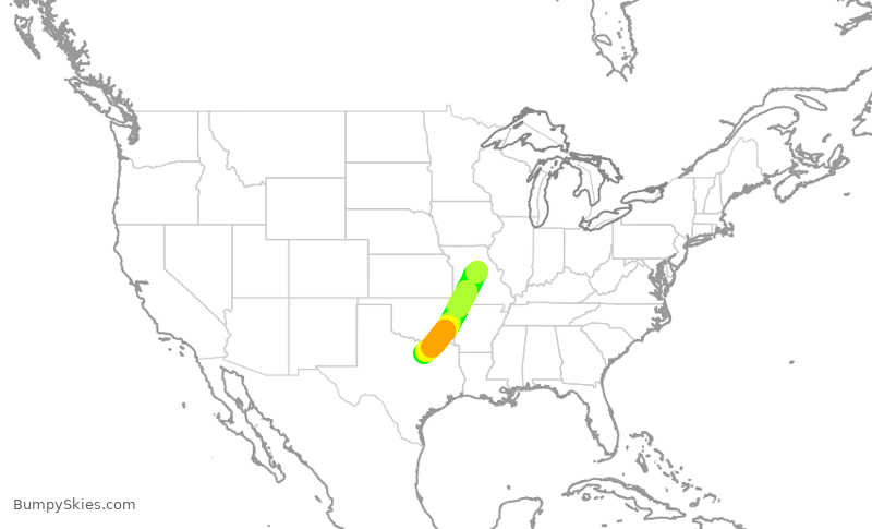 Turbulence forecast map for ENY3478, COU to DFW