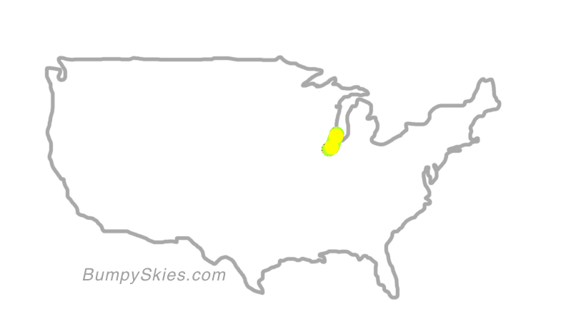 Map of continental US with illustrated flight path and turbulence forecast (described in text below)