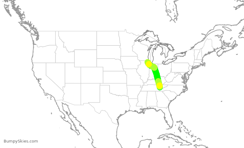 Turbulence forecast map for ENY3479, TYS to ORD