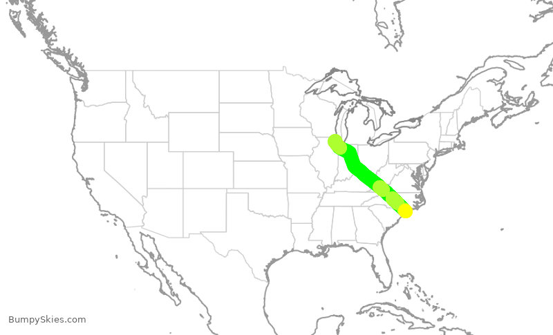 Turbulence forecast map for ENY3481, ILM to ORD