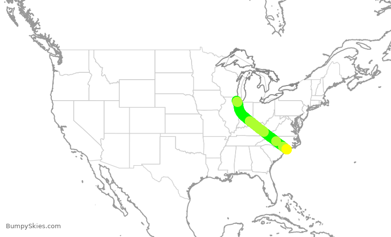 Turbulence forecast map for ENY3481, ORD to ILM