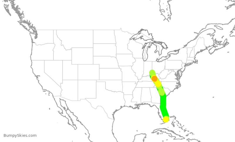 Turbulence forecast map for ENY3487, CVG to MIA