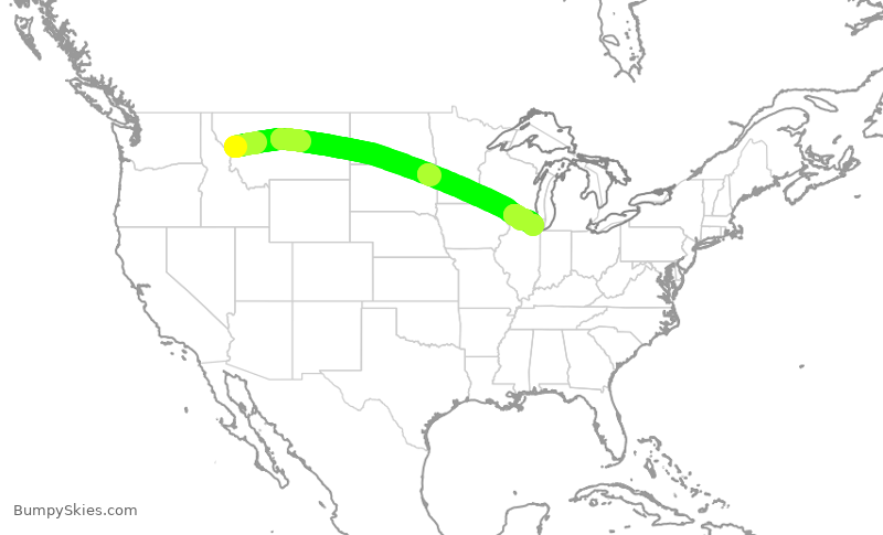 Turbulence forecast map for ENY3487, MSO to ORD