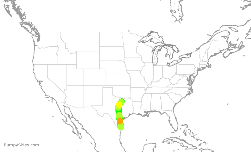 Turbulence forecast map for ENY3491, BRO to DFW