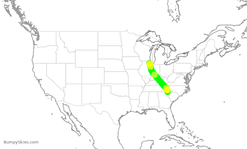 Turbulence forecast map for ENY3492, ORD to GSP