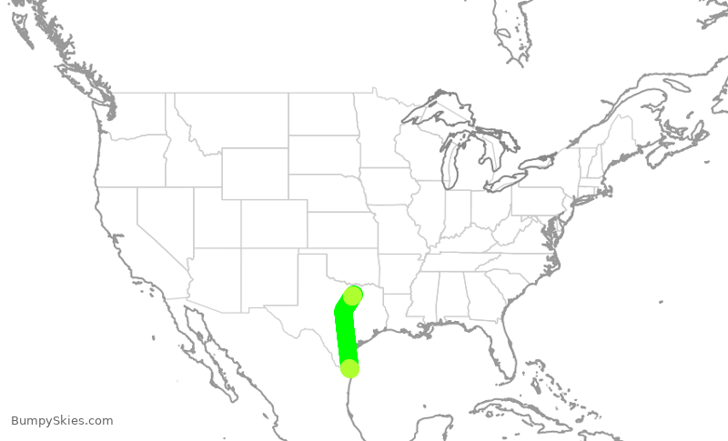 Turbulence forecast map for ENY3493, BRO to DFW