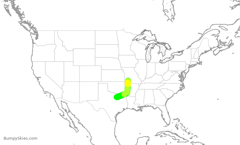 Turbulence forecast map for ENY3494, DFW to SGF