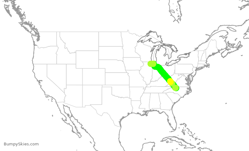 Turbulence forecast map for ENY3497, GSO to ORD