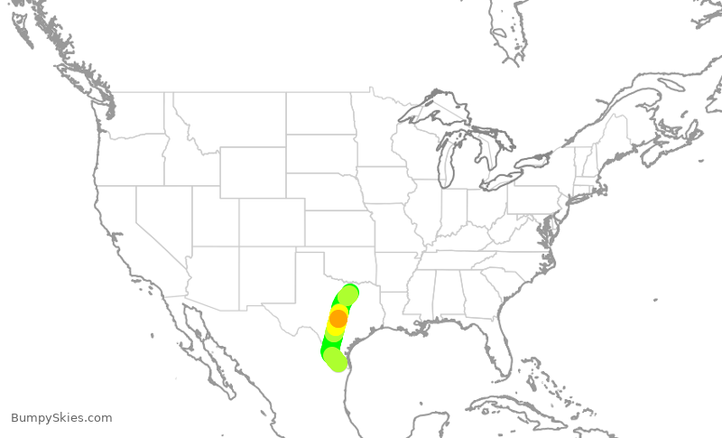 Turbulence forecast map for ENY3497, MFE to DFW