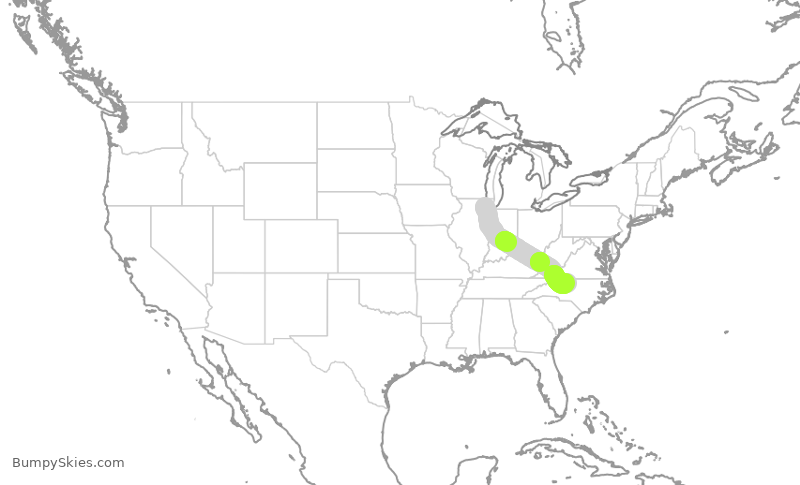 Turbulence forecast map for ENY3497, ORD to GSO