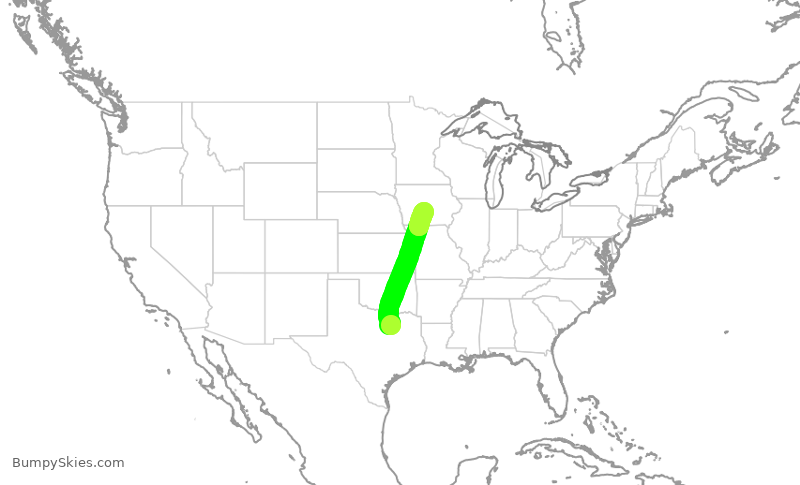 Turbulence forecast map for ENY3501, DFW to DSM