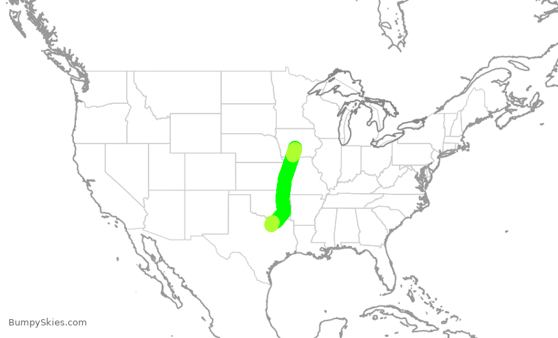 Turbulence forecast map for ENY3501, DSM to DFW