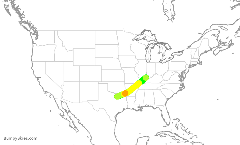 Turbulence forecast map for ENY3507, DFW to EVV