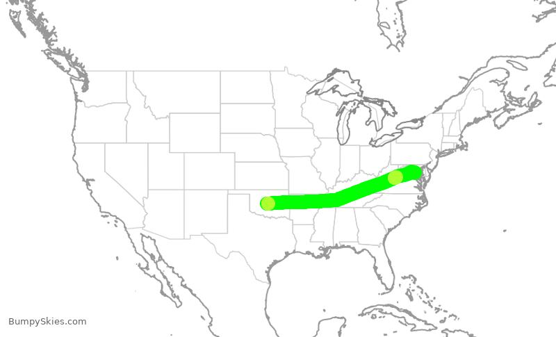 Turbulence forecast map for ENY3509, OKC to DCA