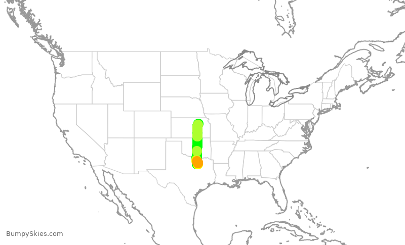 Turbulence forecast map for ENY3511, DFW to MHK