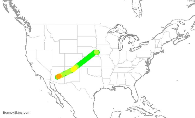 Turbulence forecast map for ENY3512, PHX to OMA