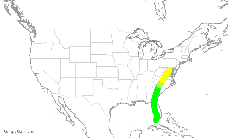 Turbulence forecast map for ENY3513, DCA to EYW