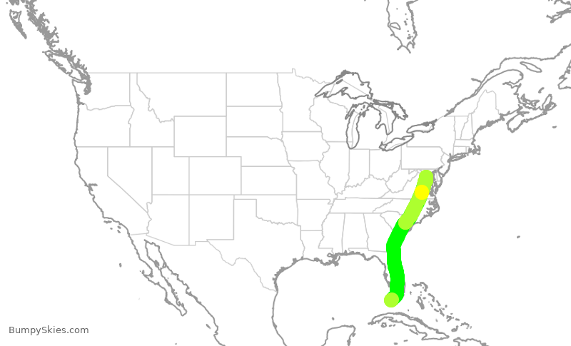 Turbulence forecast map for ENY3513, EYW to DCA