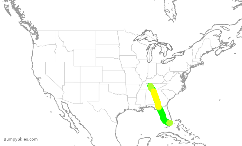 Turbulence forecast map for ENY3516, BNA to MIA