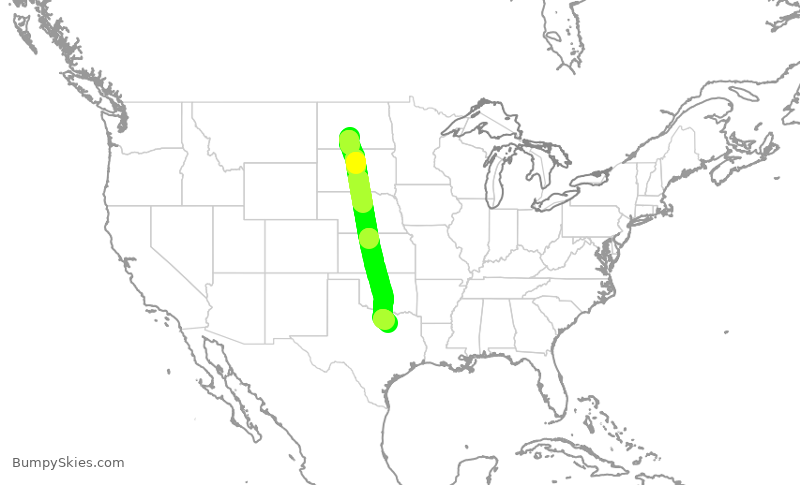 Turbulence forecast map for ENY3521, BIS to DFW