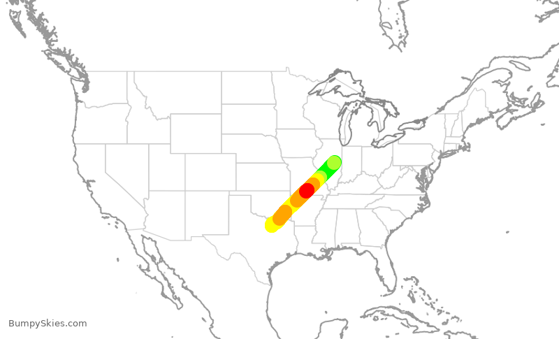Turbulence forecast map for ENY3523, CMI to DFW