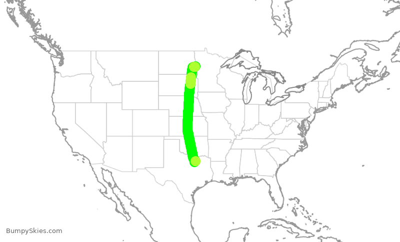 Turbulence forecast map for ENY3526, DFW to FAR