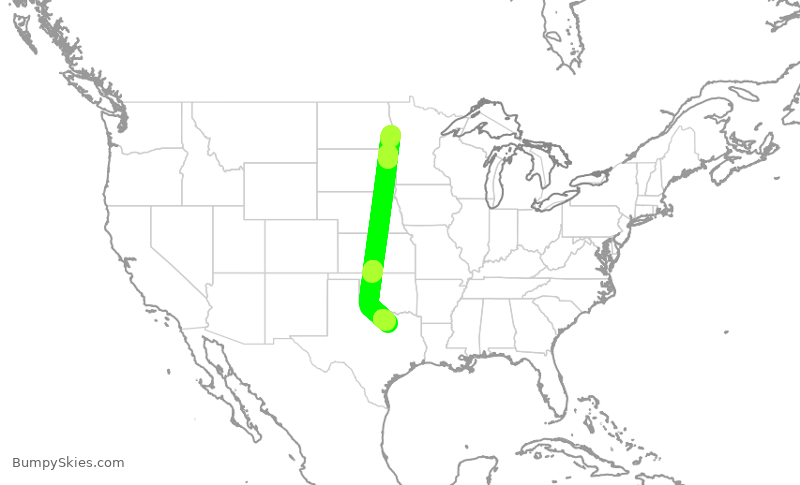Turbulence forecast map for ENY3526, FAR to DFW