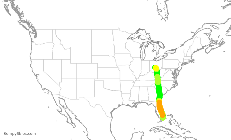 Turbulence forecast map for ENY3530, MIA to CMH