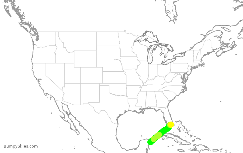 Turbulence forecast map for ENY3530, CZM to MIA