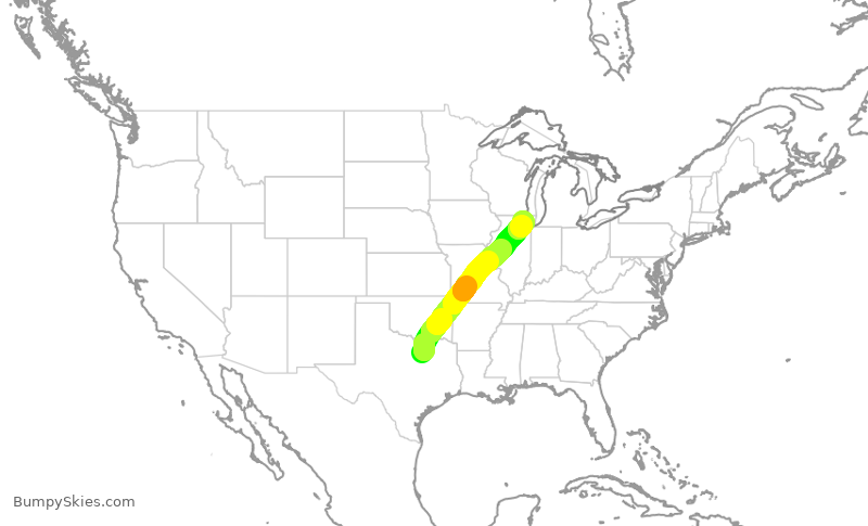 Turbulence forecast map for ENY3531, DFW to ORD