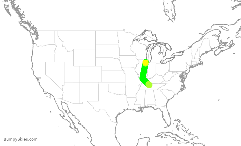 Turbulence forecast map for ENY3531, ORD to BNA