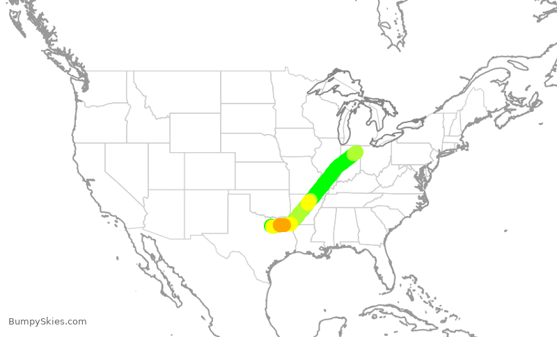 Turbulence forecast map for ENY3532, DFW to FWA